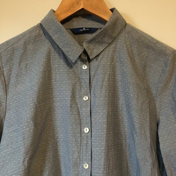 Tom Tailor Grey and White Dot Texture Cotton Button Down Dress Shirt - Picture 3 of 14